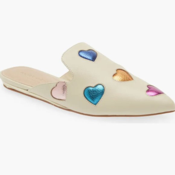 Kurt Geiger Shoes - KURT GEIGER LONDON Women's Otter Love Heart Metallic Embossed Pointed Toe Mules